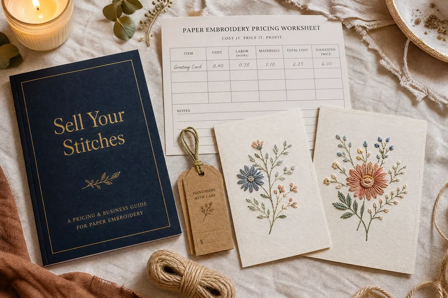 The Sell-Your-Stitches Kit — guidebook, pricing worksheet and price tags